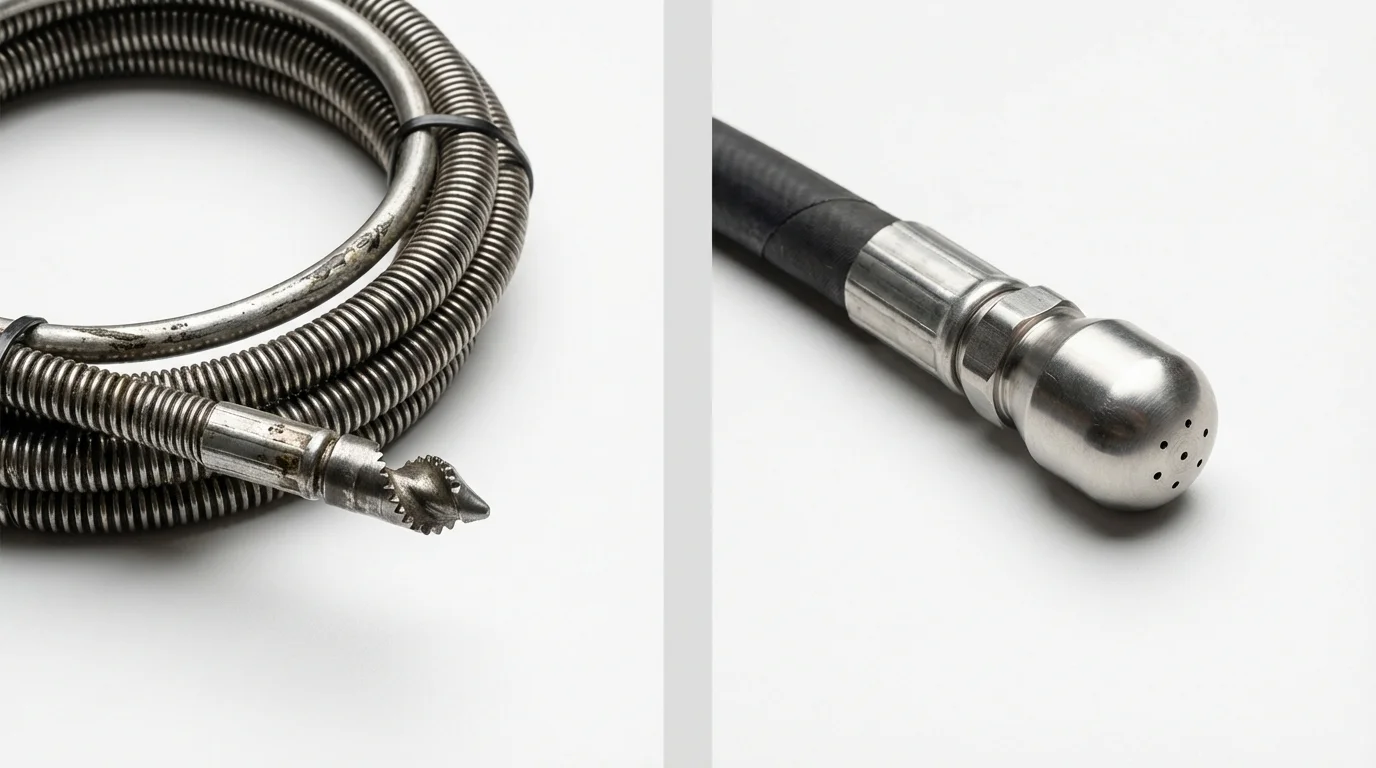 Drain snake cable and hydro jetting nozzle used for drain cleaning in Hawthorne, NV